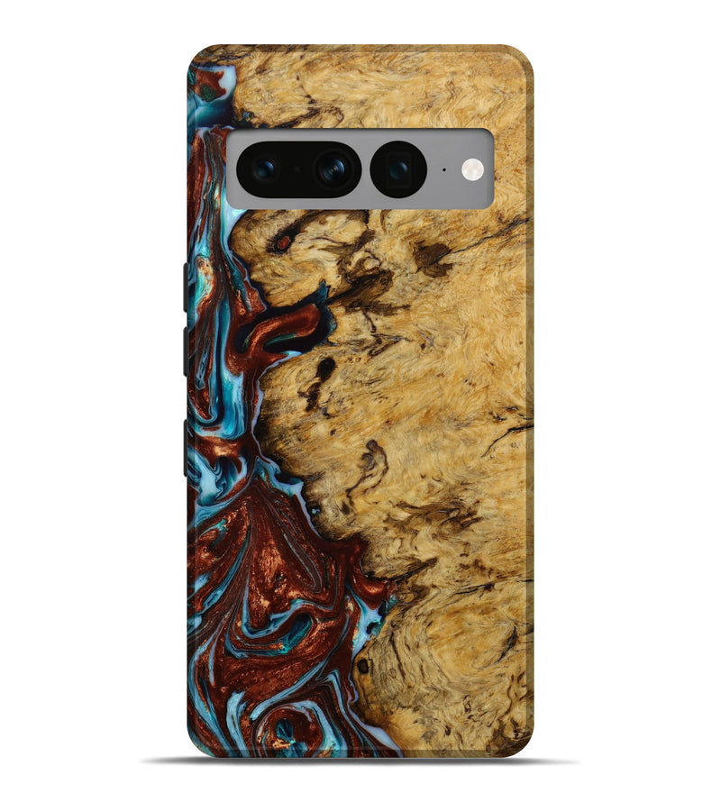 Pixel 7 Pro Wood+Resin Live Edge Phone Case - Remington (Teal & Gold, 648188)