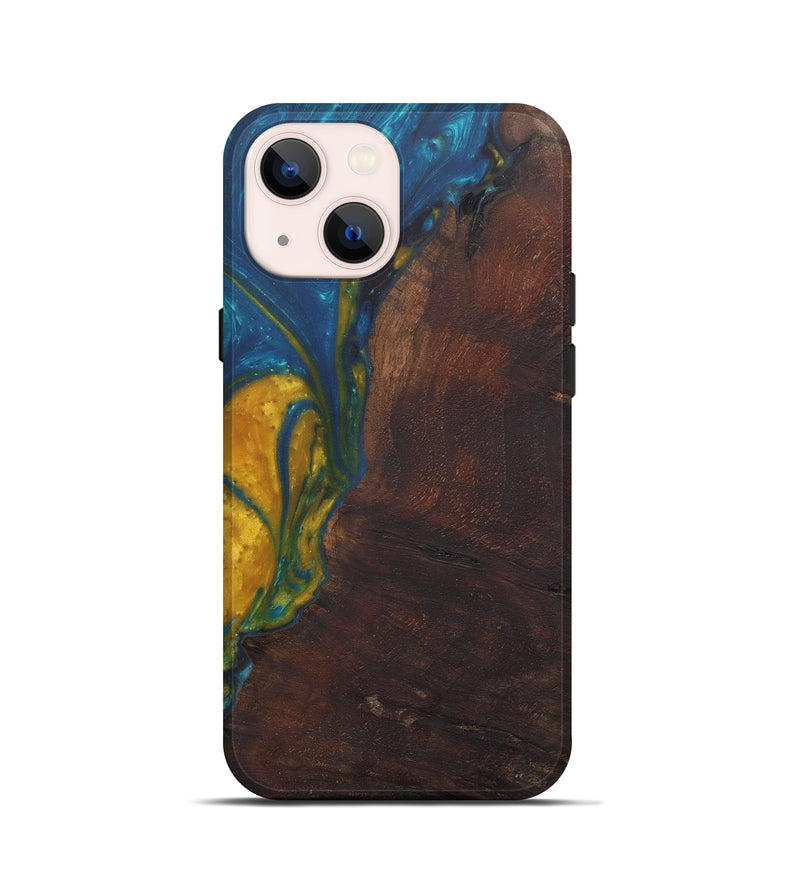 iPhone 13 mini Wood+Resin Live Edge Phone Case - Bosiljka (Teal & Gold, 590670)
