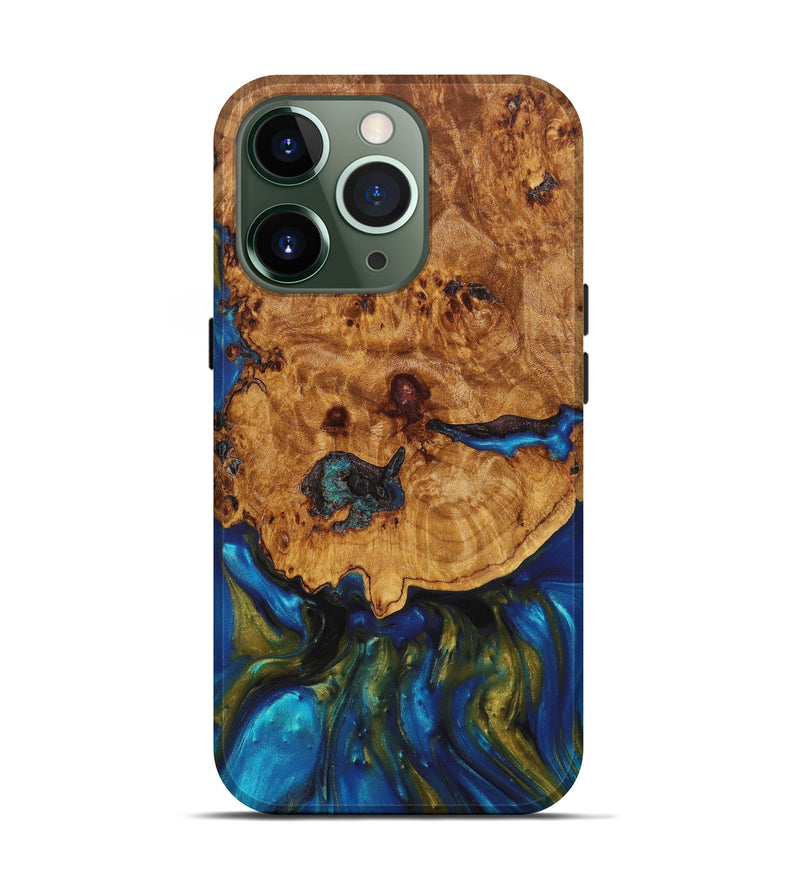iPhone 13 Pro Wood+Resin Live Edge Phone Case - Nikole (Teal & Gold, 629358)