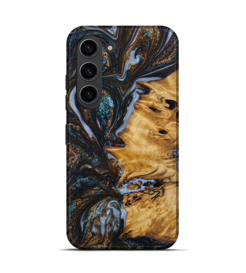 Galaxy S23 Wood+Resin Live Edge Phone Case - Ben (Teal & Gold, 647620)