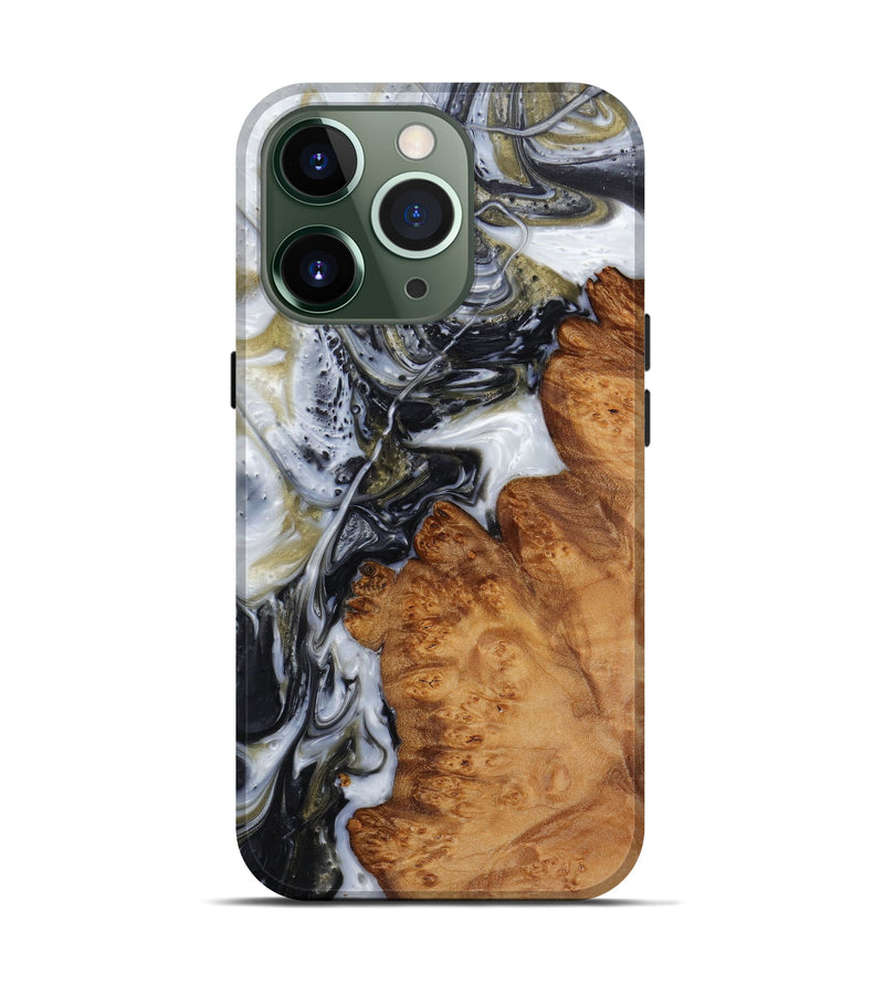 iPhone 13 Pro Wood+Resin Live Edge Phone Case - Ninnette (Black & White, 582823)