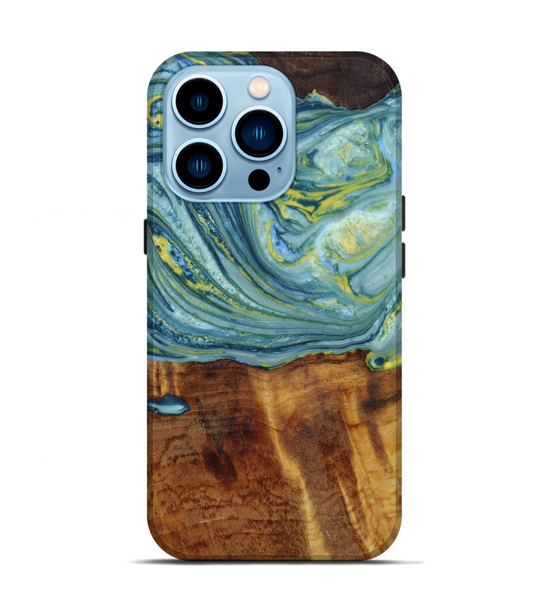 iPhone 14 Pro Wood+Resin Live Edge Phone Case - Maisie (Blue, 644823)