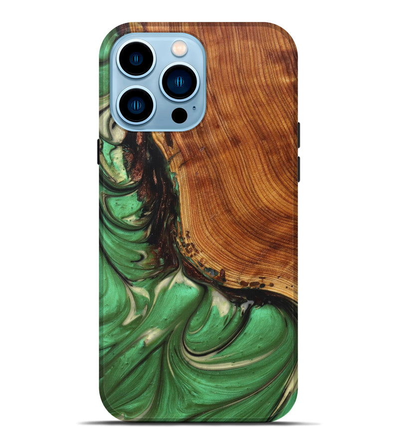 iPhone 14 Pro Max Wood+Resin Live Edge Phone Case - Jerimiah (Dark Green, 616661)