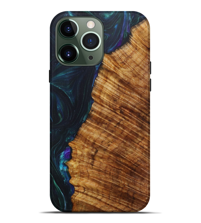 iPhone 13 Pro Max Wood+Resin Live Edge Phone Case - Marely (Dark Green, 610663)