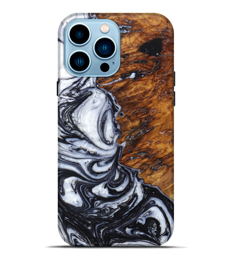 iPhone 14 Pro Max Wood+Resin Live Edge Phone Case - Ulises (Black & White, 628015)