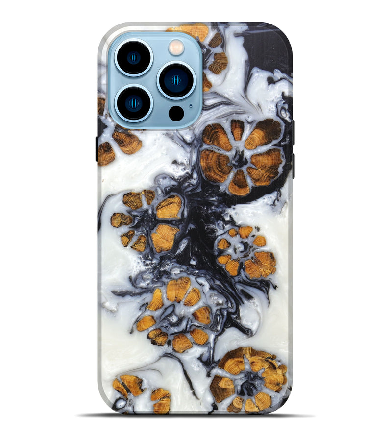 iPhone 14 Pro Max Wood+Resin Live Edge Phone Case - Taryna (Black & White, 607207)