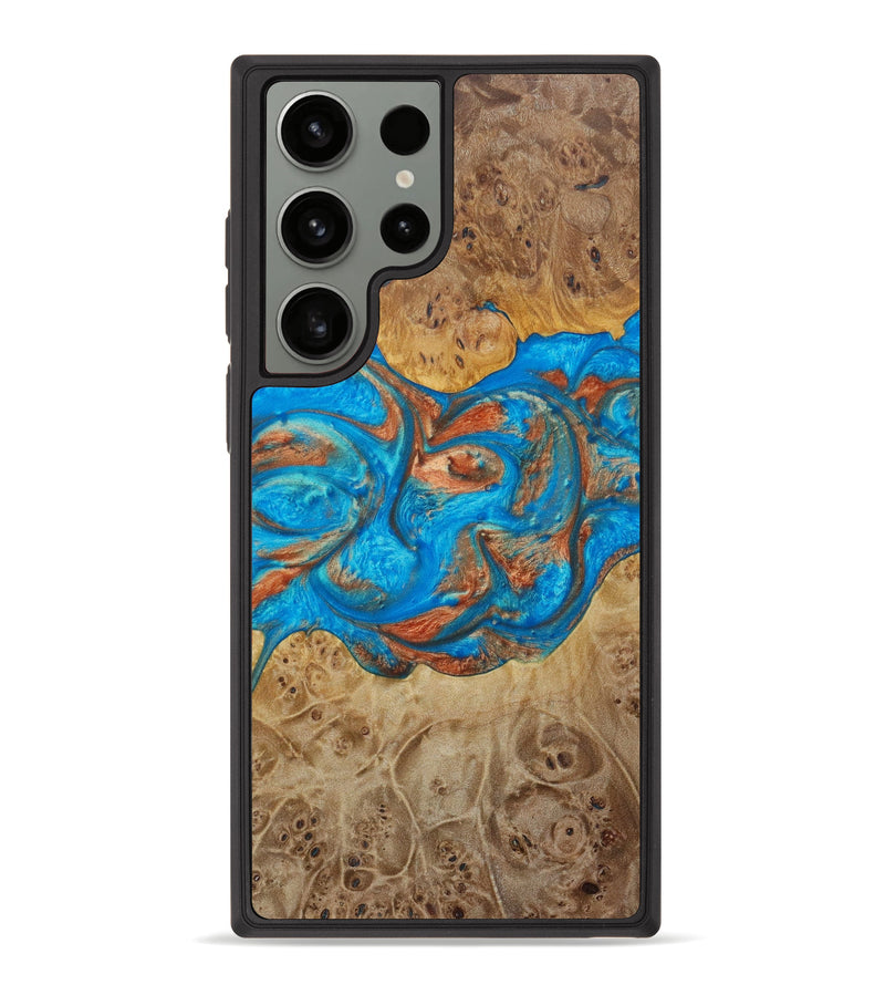 Galaxy S23 Ultra Wood+Resin Phone Case - Hugh (Teal & Gold, 621831)