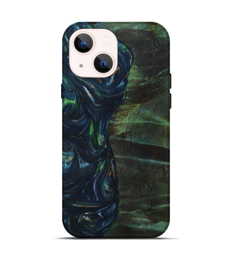 iPhone 14 Wood+Resin Live Edge Phone Case - Windowing (Green, 633252)