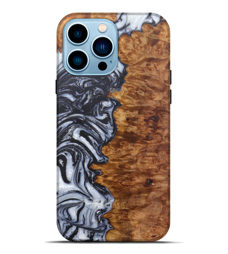 iPhone 14 Pro Max Wood+Resin Live Edge Phone Case - Jillian (Black & White, 598661)
