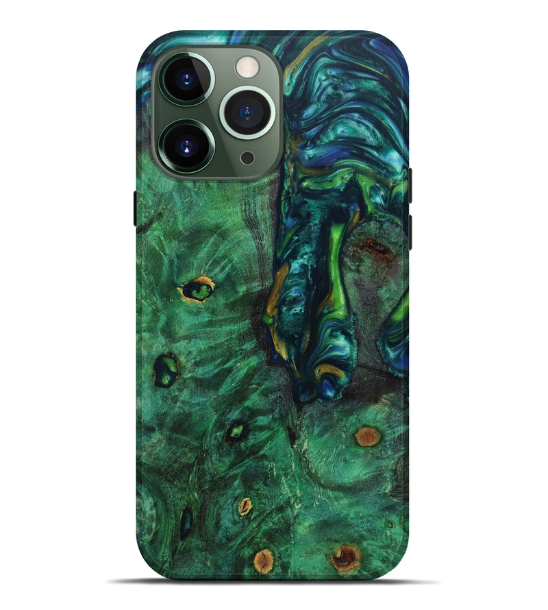 iPhone 13 Pro Max Wood+Resin Live Edge Phone Case - Tobias (Teal & Gold, 635690)
