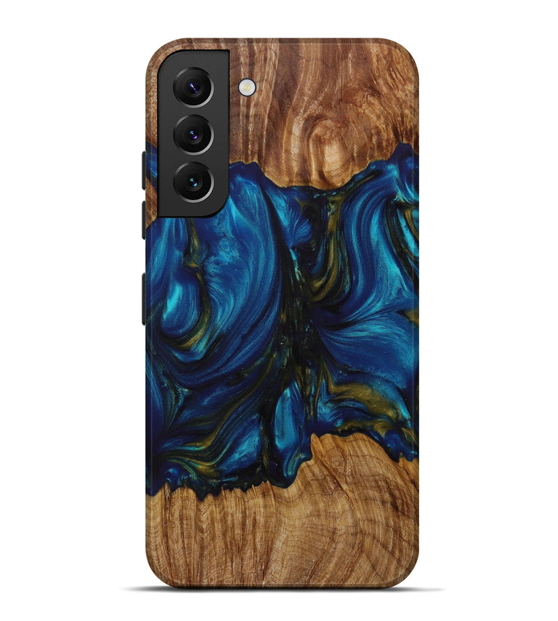 Galaxy S22 Plus Wood+Resin Live Edge Phone Case - Merrily (Teal & Gold, 619893)