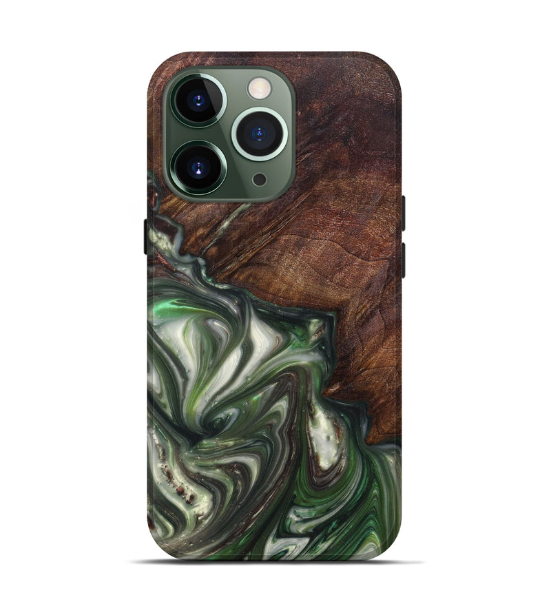 iPhone 13 Pro Wood+Resin Live Edge Phone Case - Channa (Dark Green, 607129)