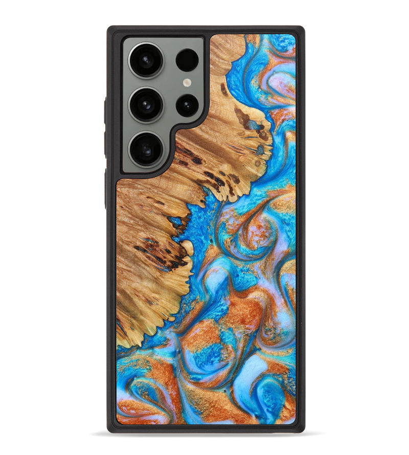 Galaxy S23 Ultra Wood+Resin Phone Case - Chad (Teal & Gold, 638338)