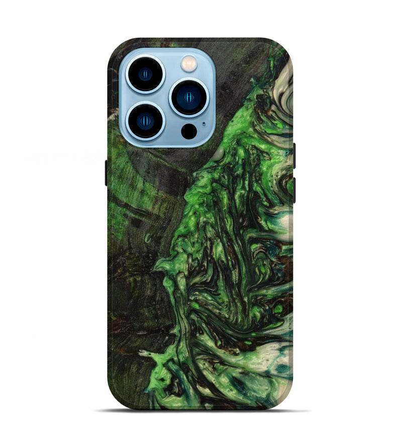 iPhone 14 Pro Wood+Resin Live Edge Phone Case - Ledger (Green, 623114)