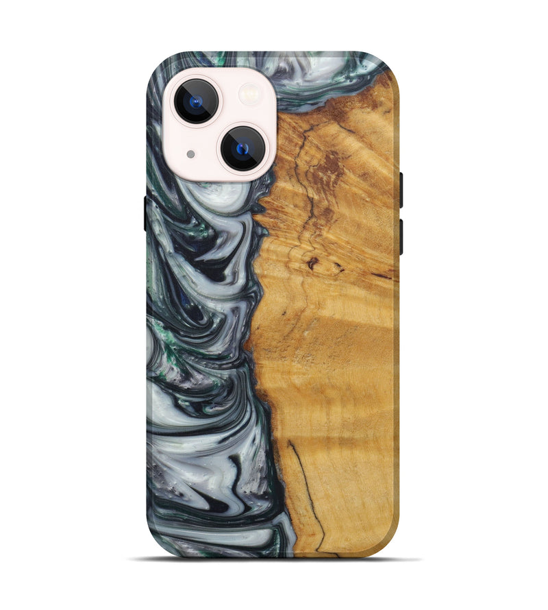 iPhone 14 Wood+Resin Live Edge Phone Case - Aeriela (Dark Green, 594200)