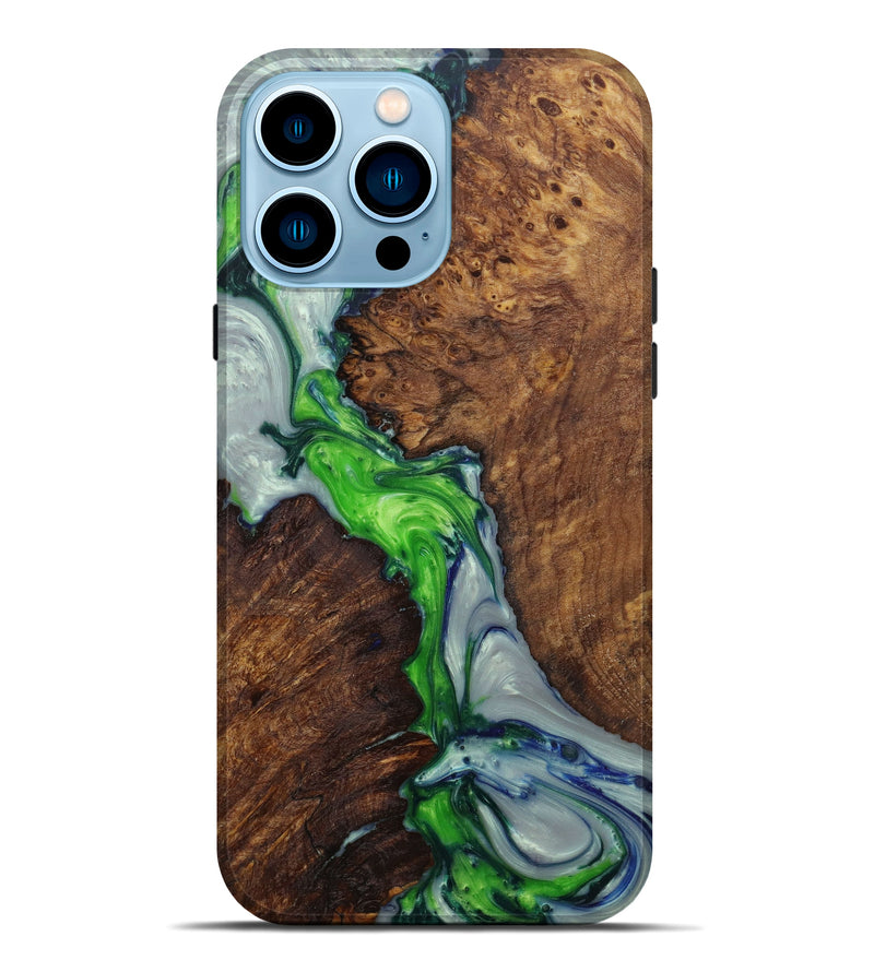 iPhone 14 Pro Max Wood+Resin Live Edge Phone Case - Kin (Dark Green, 596638)