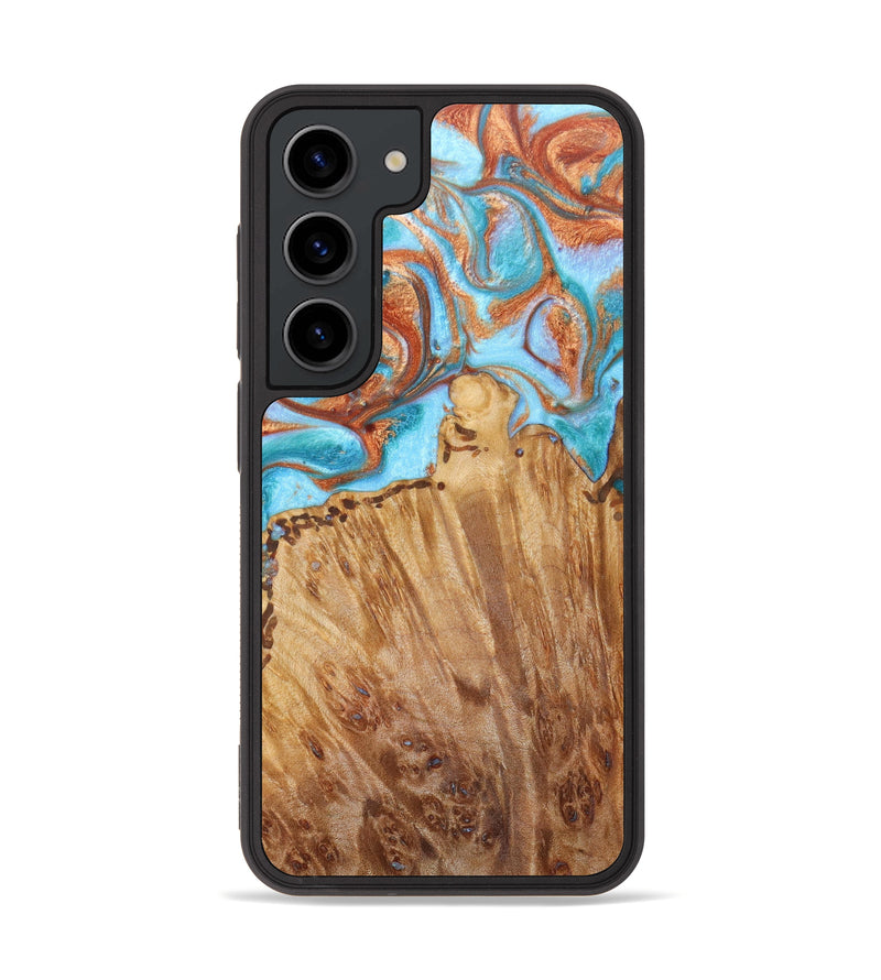 Galaxy S23 Wood+Resin Phone Case - Penny (Teal & Gold, 625574)