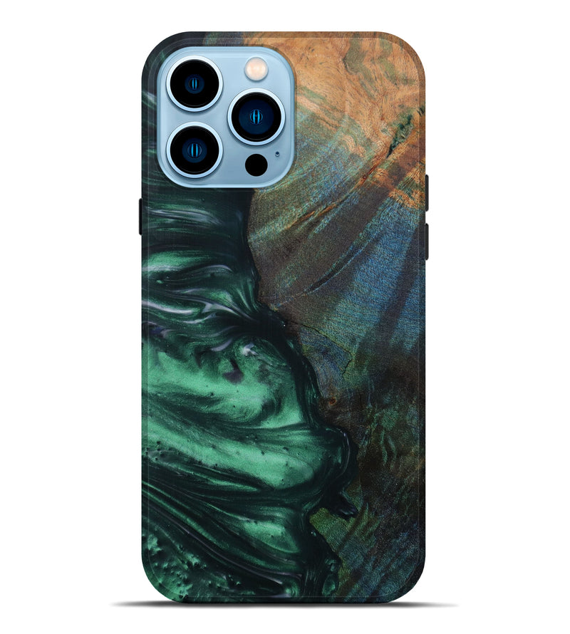 iPhone 14 Pro Max Wood+Resin Live Edge Phone Case - Glenna (Dark Green, 613959)
