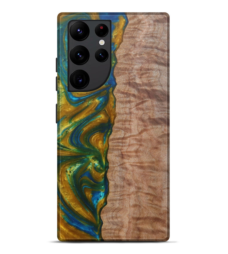Galaxy S22 Ultra Wood+Resin Live Edge Phone Case - Baldev (Teal & Gold, 576735)