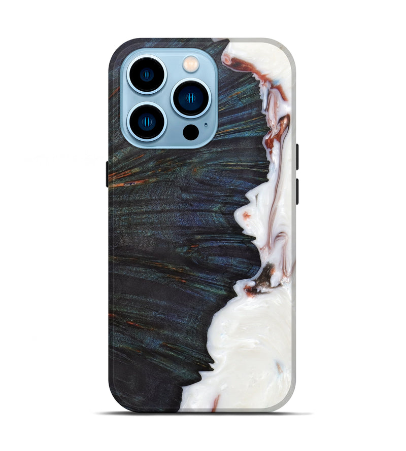 iPhone 14 Pro Wood+Resin Live Edge Phone Case - Maribeth (Black & White, 597277)