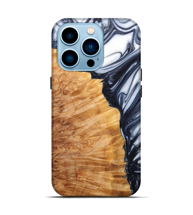 iPhone 14 Pro Wood+Resin Live Edge Phone Case - Emely (Black & White, 614553)