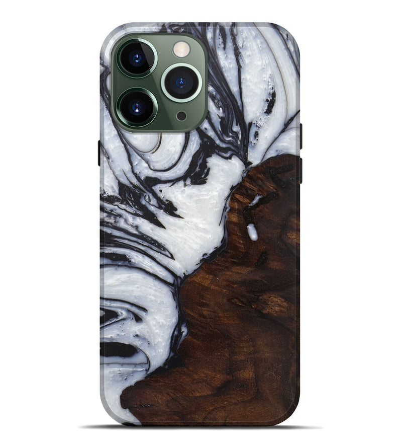 iPhone 13 Pro Max Wood+Resin Live Edge Phone Case - Kinna (Black & White, 587037)