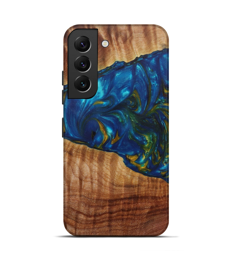 Galaxy S22 Wood+Resin Live Edge Phone Case - Roz (Teal & Gold, 582812)