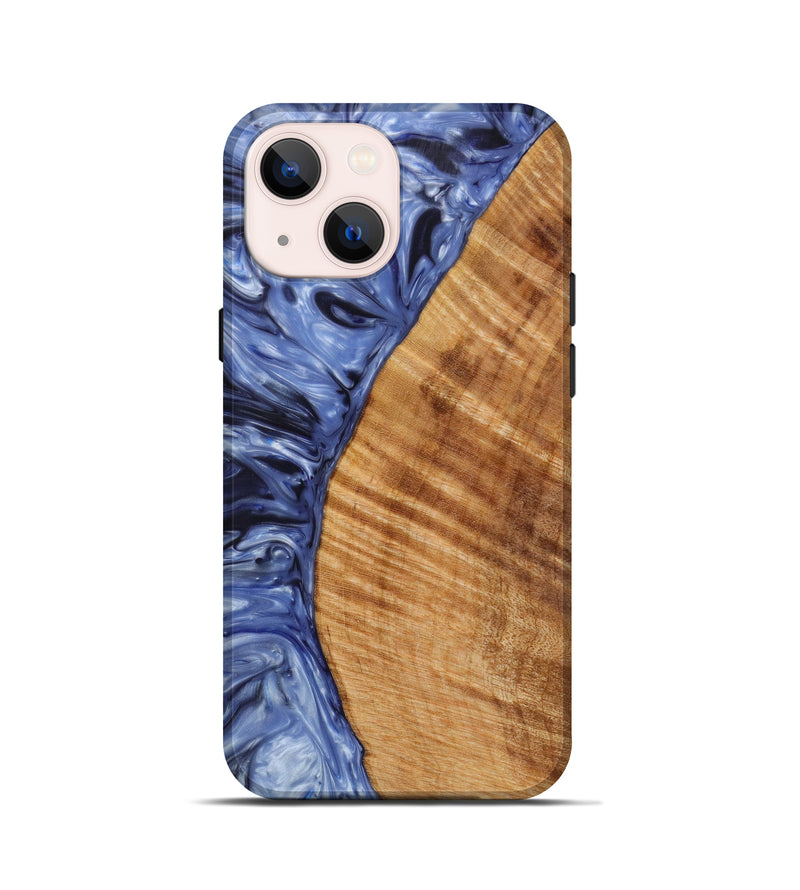 iPhone 13 mini Wood+Resin Live Edge Phone Case - Jocelynn (Blue, 622888)