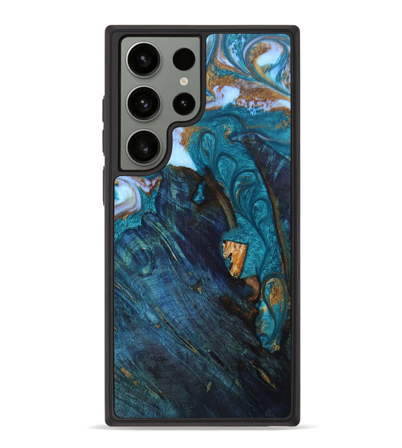 Galaxy S23 Ultra Wood+Resin Phone Case - Drew (Teal & Gold, 638439)