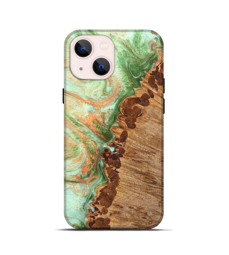 iPhone 13 mini Wood+Resin Live Edge Phone Case - Aspen (Green, 638164)