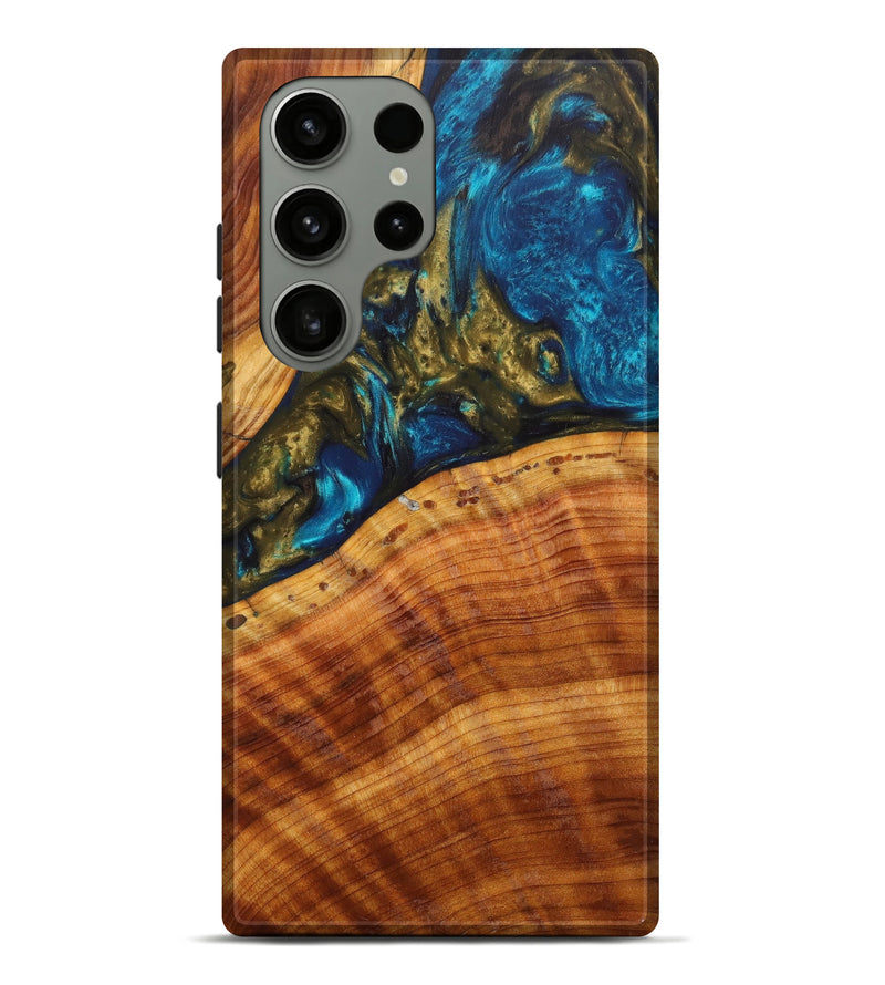 Galaxy S23 Ultra Wood+Resin Live Edge Phone Case - Harper (Teal & Gold, 632445)