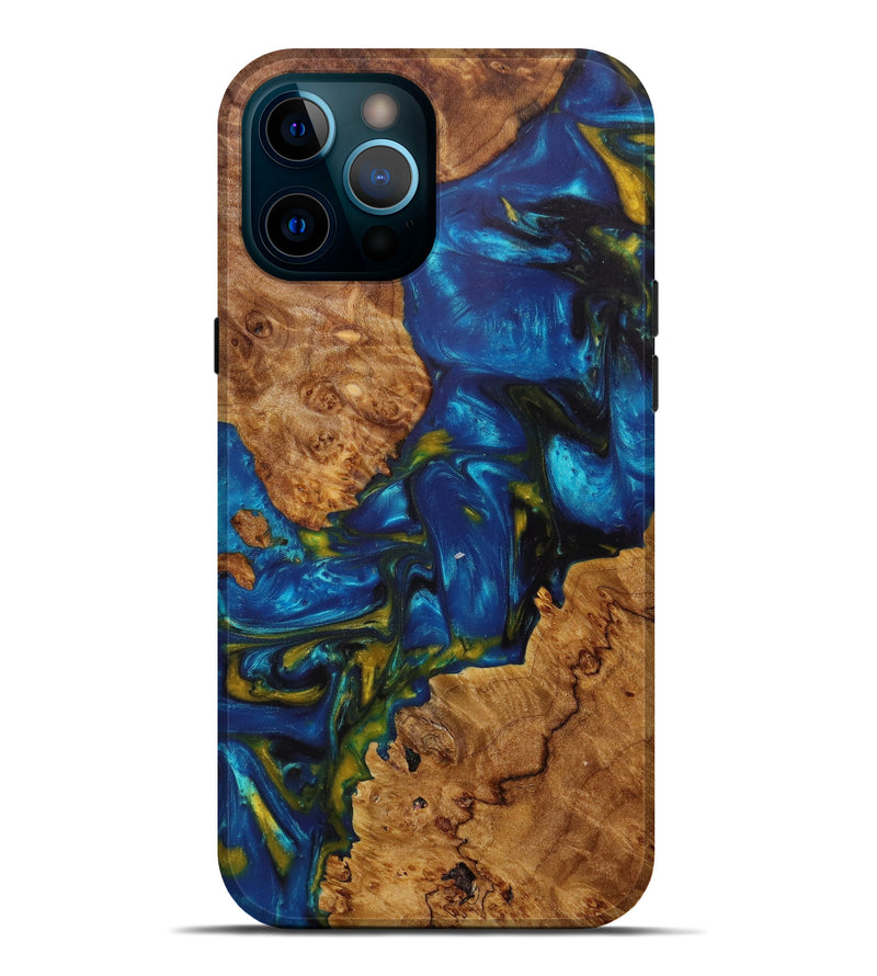 iPhone 12 Pro Max Wood+Resin Live Edge Phone Case - Tawana (Teal & Gold, 610373)