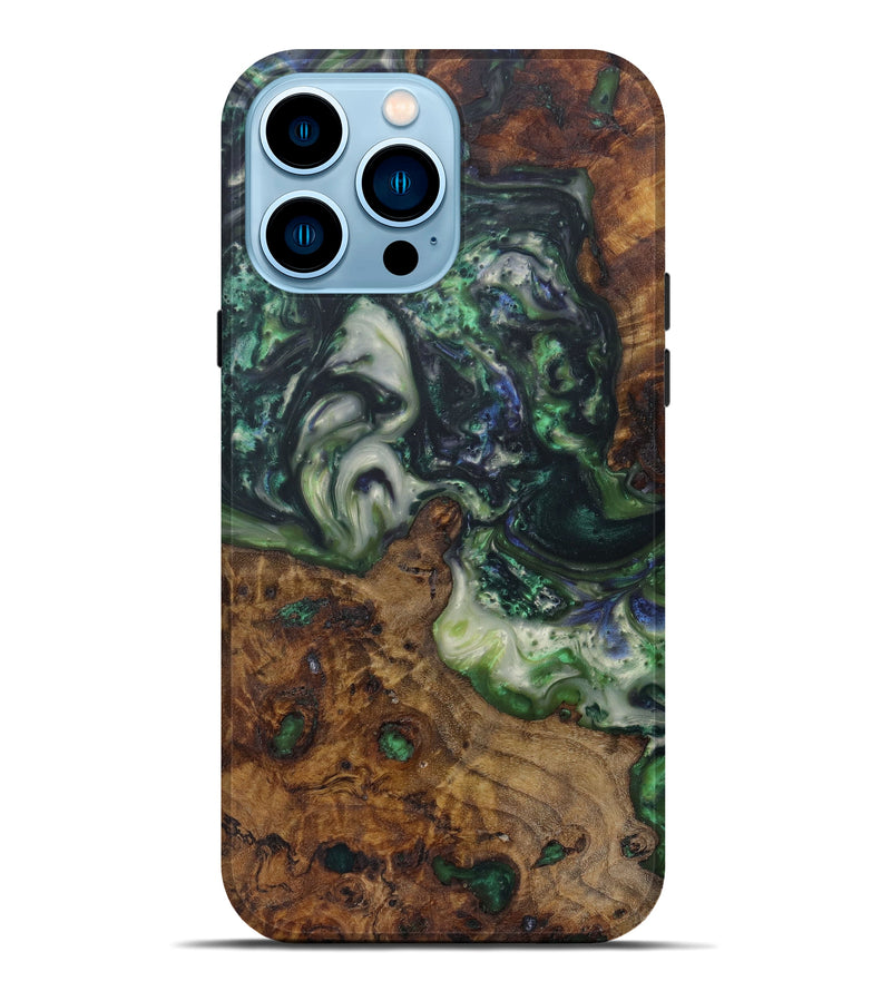 iPhone 14 Pro Max Wood+Resin Live Edge Phone Case - Laurie (Green, 641739)