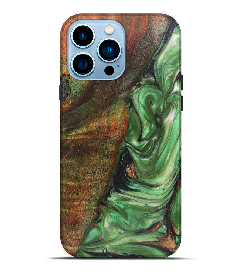 iPhone 14 Pro Max Wood+Resin Live Edge Phone Case - Margarita (Green, 623572)