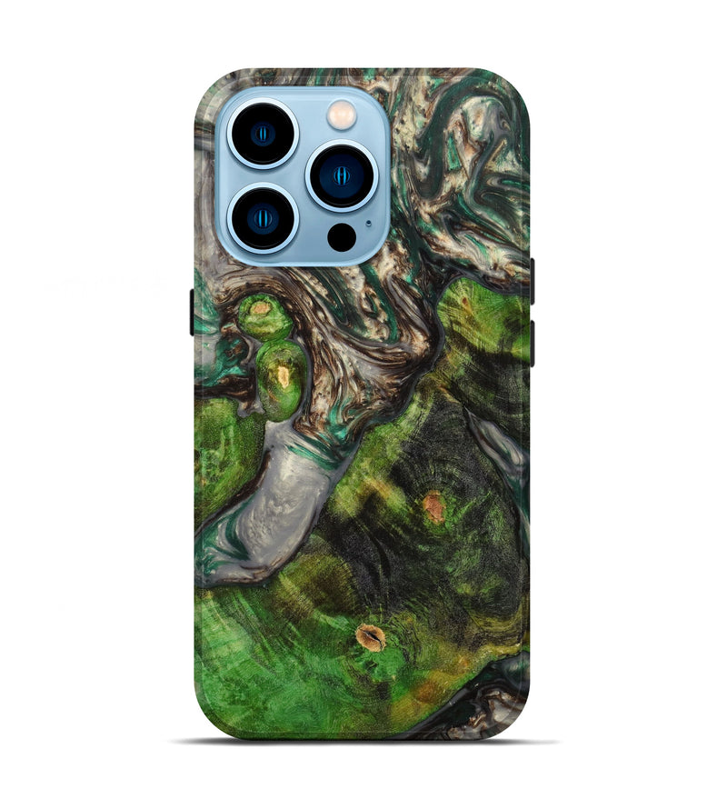 iPhone 14 Pro Wood+Resin Live Edge Phone Case - Carmel (Green, 633251)