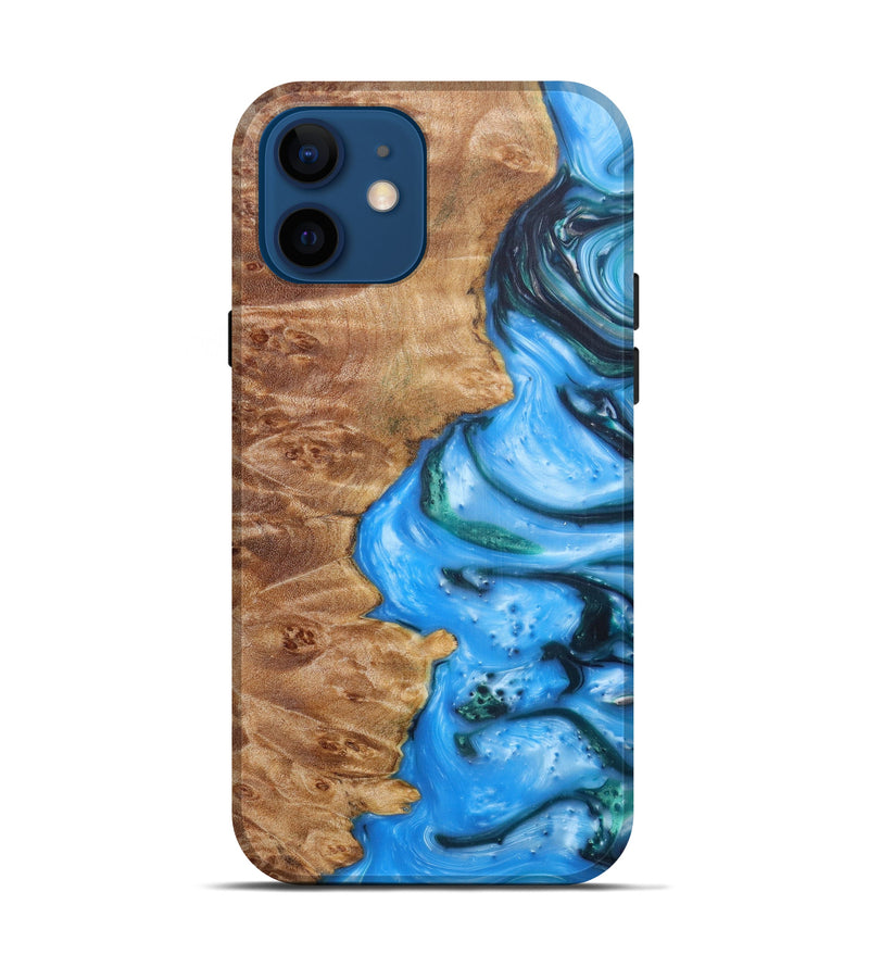 iPhone 12 Wood+Resin Live Edge Phone Case - Emalee (Blue, 623709)