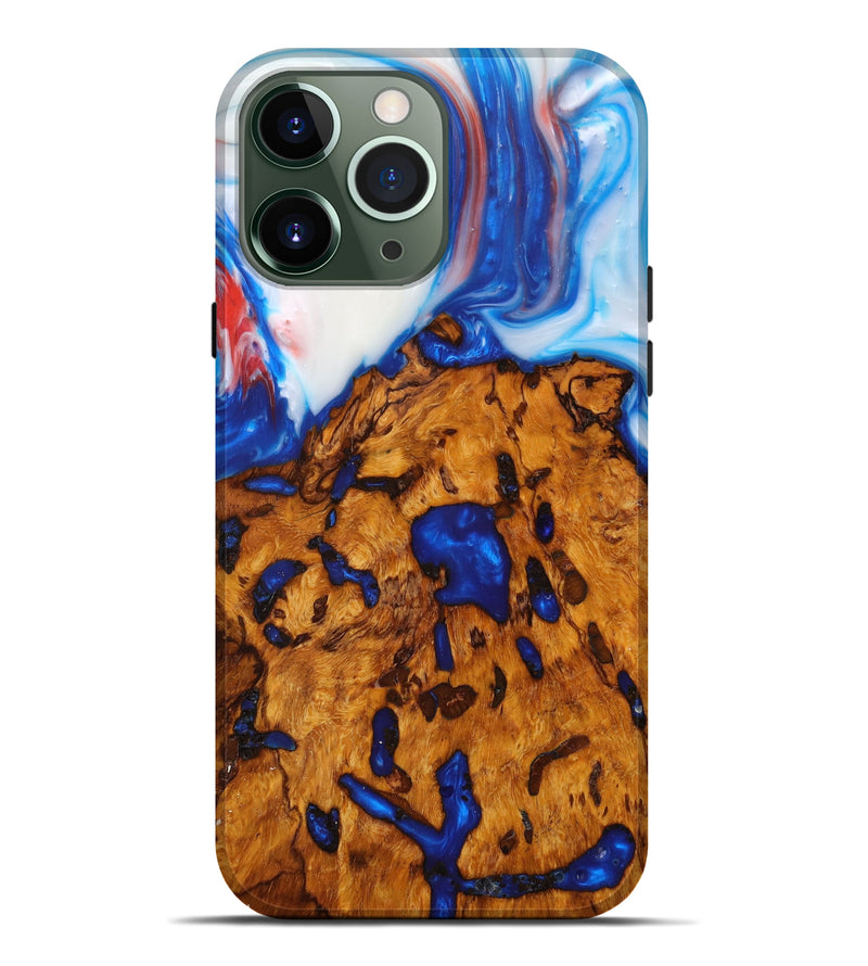 iPhone 13 Pro Max Wood+Resin Live Edge Phone Case - Shelbi (Light Blue, 610626)