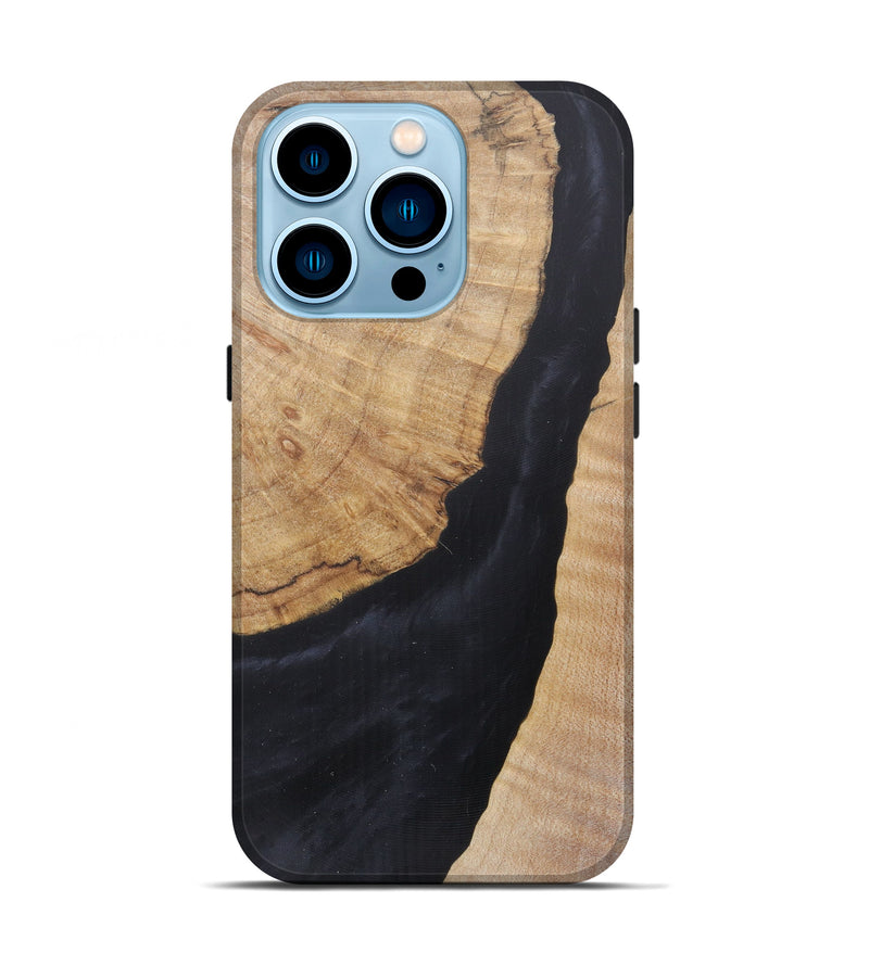 iPhone 14 Pro Wood+Resin Live Edge Phone Case - Britte (Pure Black, 590654)