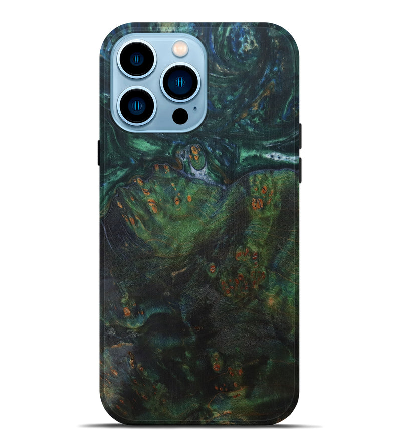 iPhone 14 Pro Max Wood+Resin Live Edge Phone Case - Marilin (Dark Green, 591407)