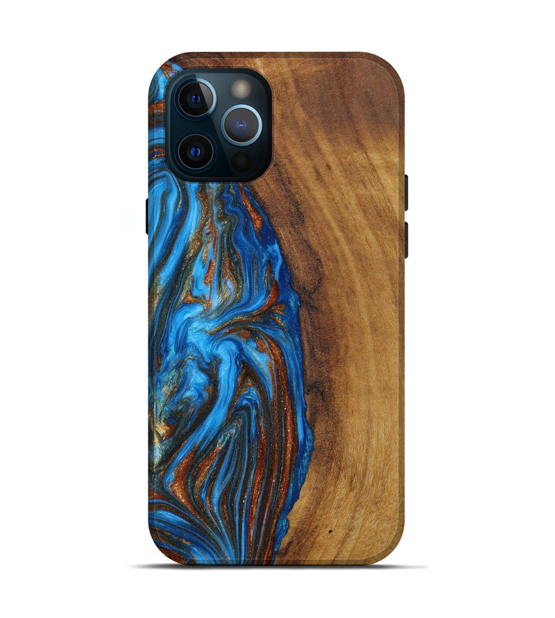 iPhone 12 Pro Wood+Resin Live Edge Phone Case - Ashton (Teal & Gold, 646329)