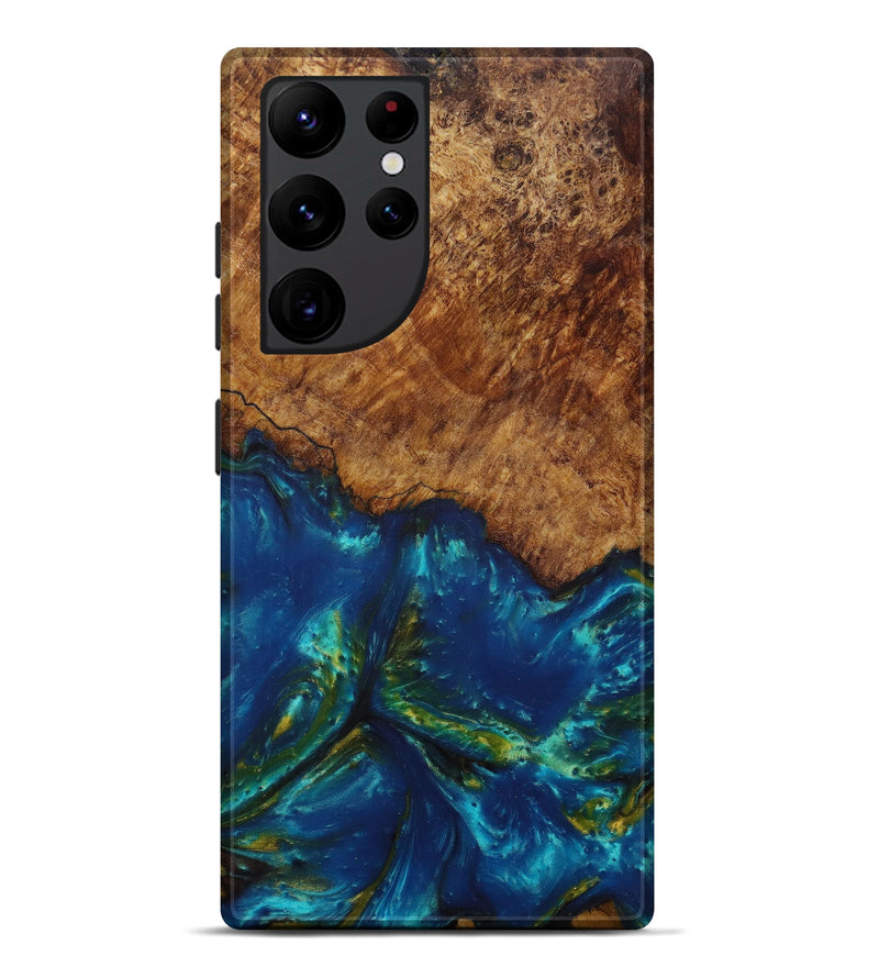 Galaxy S22 Ultra Wood+Resin Live Edge Phone Case - Marley (Teal & Gold, 588747)