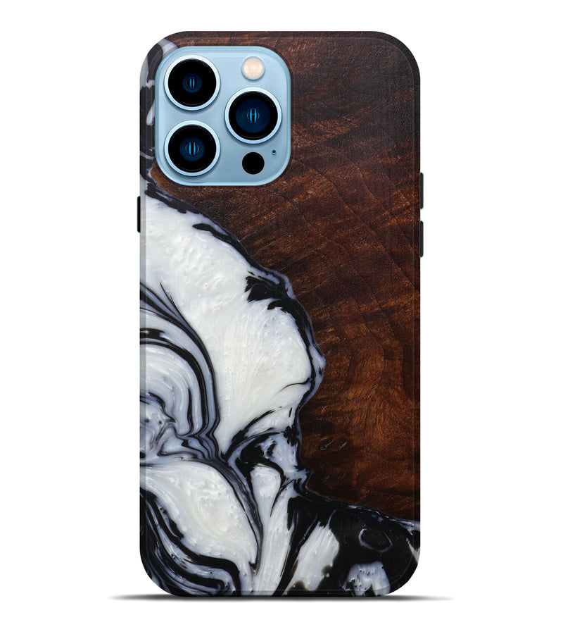 iPhone 14 Pro Max Wood+Resin Live Edge Phone Case - Bram (Black & White, 593791)