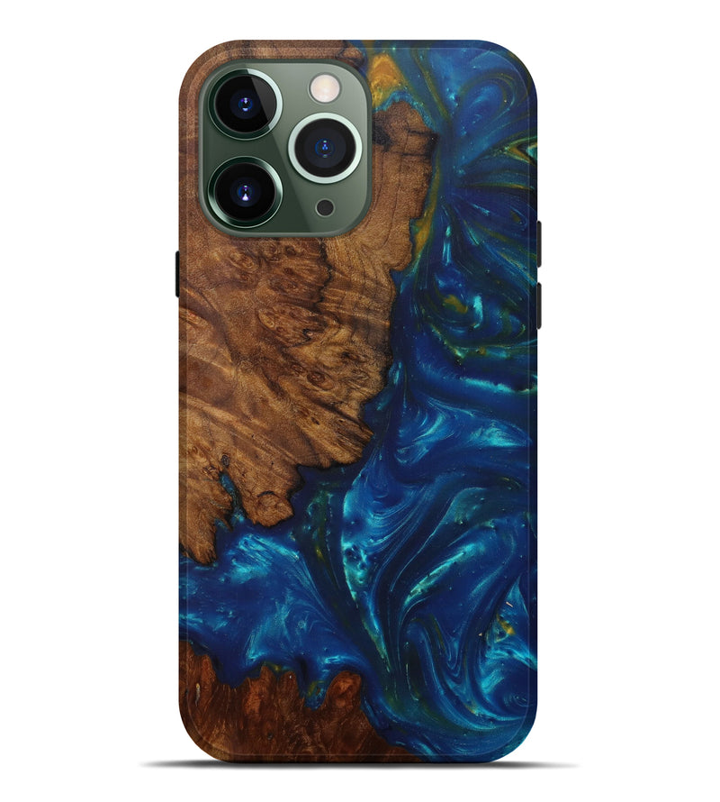 iPhone 13 Pro Max Wood+Resin Live Edge Phone Case - Tiffanie (Teal & Gold, 586112)