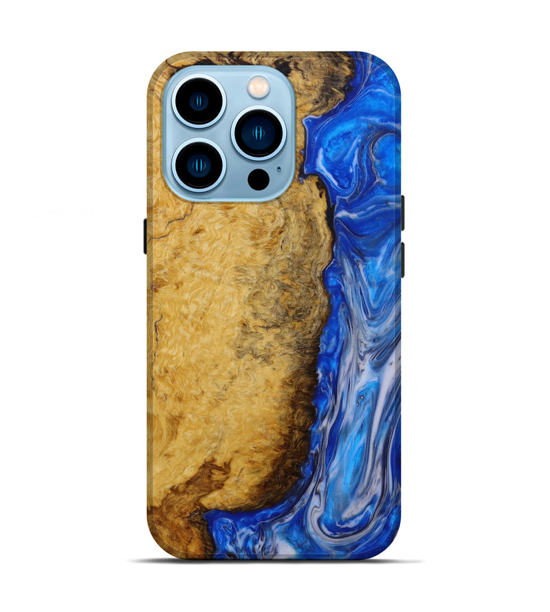 iPhone 14 Pro Wood+Resin Live Edge Phone Case - Myra (Blue, 648598)