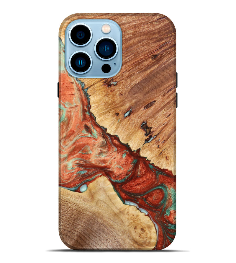 iPhone 14 Pro Max Wood+Resin Live Edge Phone Case - Latisha (Red, 637528)
