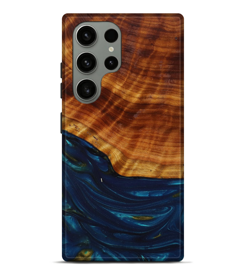Galaxy S23 Ultra Wood+Resin Live Edge Phone Case - Maurice (Teal & Gold, 643070)