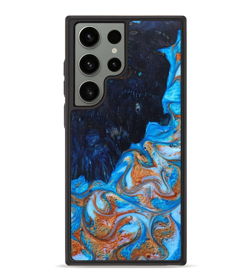 Galaxy S23 Ultra Wood+Resin Phone Case - Amanda (Teal & Gold, 635973)