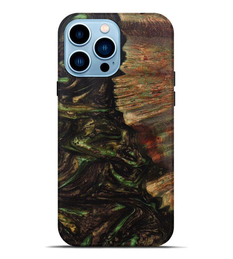 iPhone 14 Pro Max Wood+Resin Live Edge Phone Case - Melantha (Dark Green, 596627)