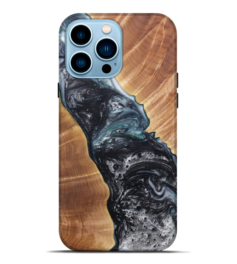 iPhone 14 Pro Max Wood+Resin Live Edge Phone Case - Faustine (Black & White, 588017)