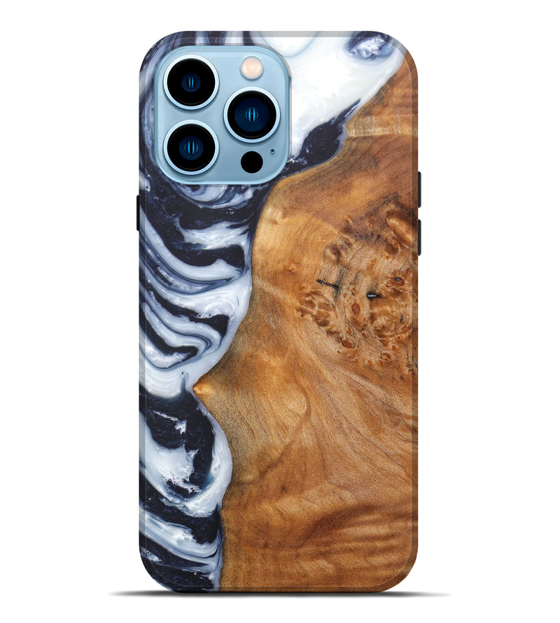 iPhone 14 Pro Max Wood+Resin Live Edge Phone Case - Dinny (Black & White, 606844)